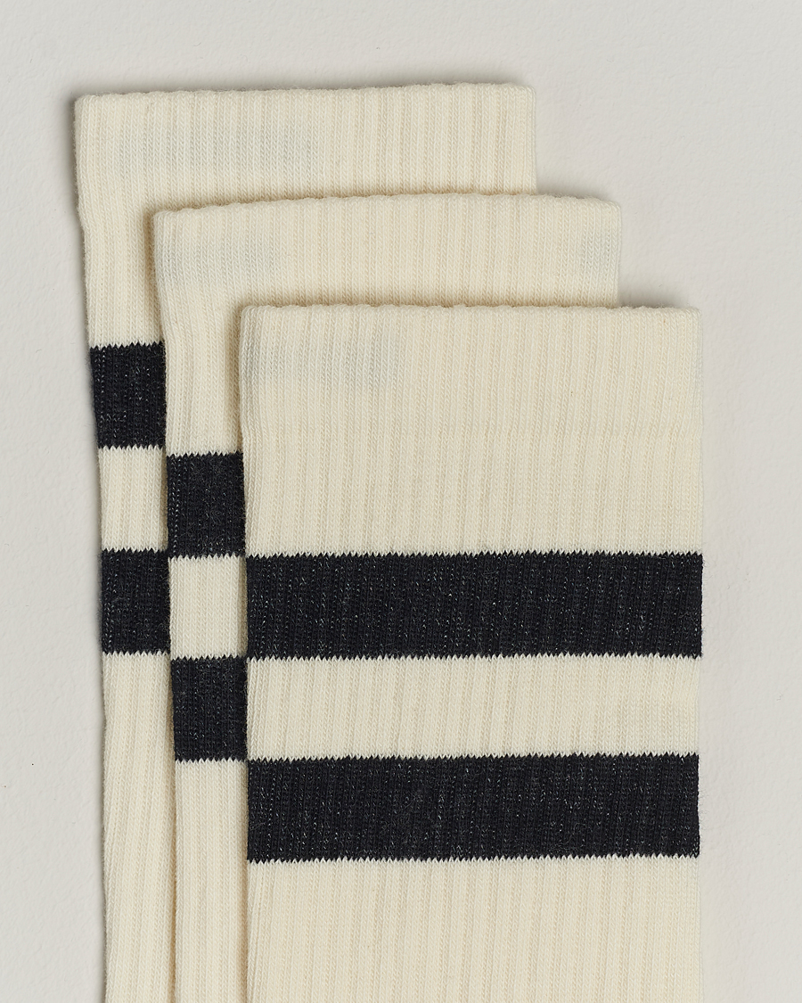 Mies | Vaatteet | Sweyd | 3-Pack Two Stripe Cotton Socks White/Black