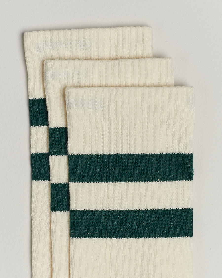 Men |  | Sweyd | 3-Pack Two Stripe Cotton Socks White/Green