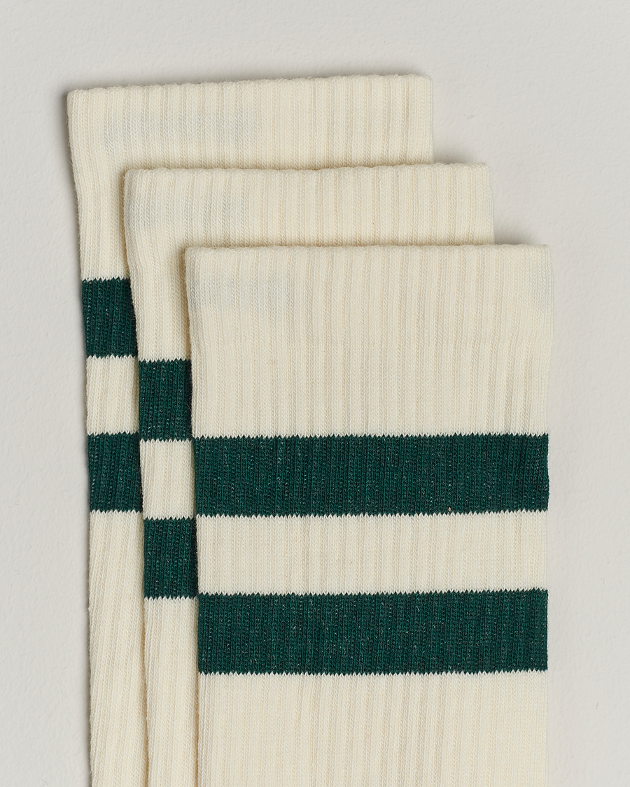 Mies | Alusvaatteet | Sweyd | 3-Pack Two Stripe Cotton Socks White/Green