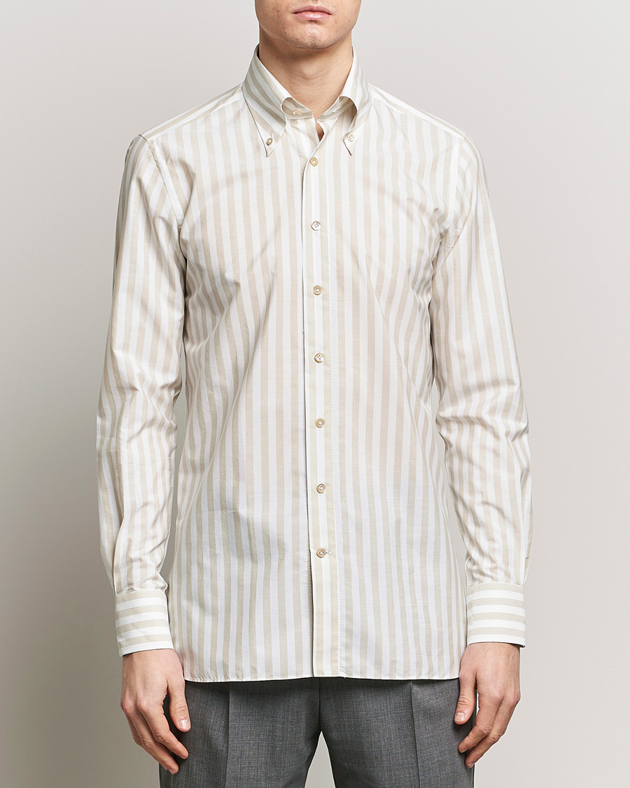 Mies | Business & Beyond | 100Hands | Striped Cotton Shirt Brown/White