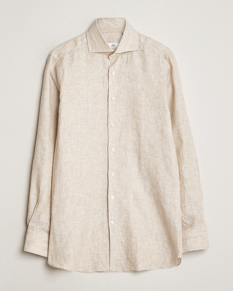 Mies | Kauluspaidat | 100Hands | Striped Linen Shirt Brown