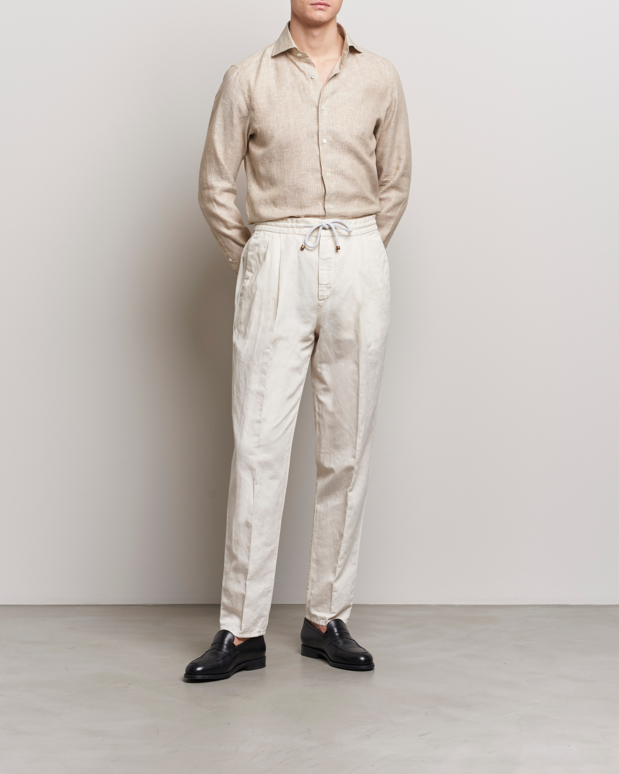 Mies | Kauluspaidat | 100Hands | Striped Linen Shirt Brown