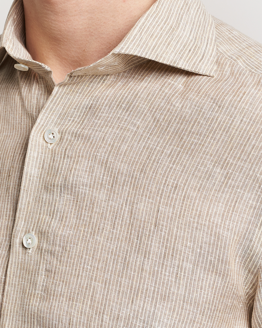 Mies | Kauluspaidat | 100Hands | Striped Linen Shirt Brown