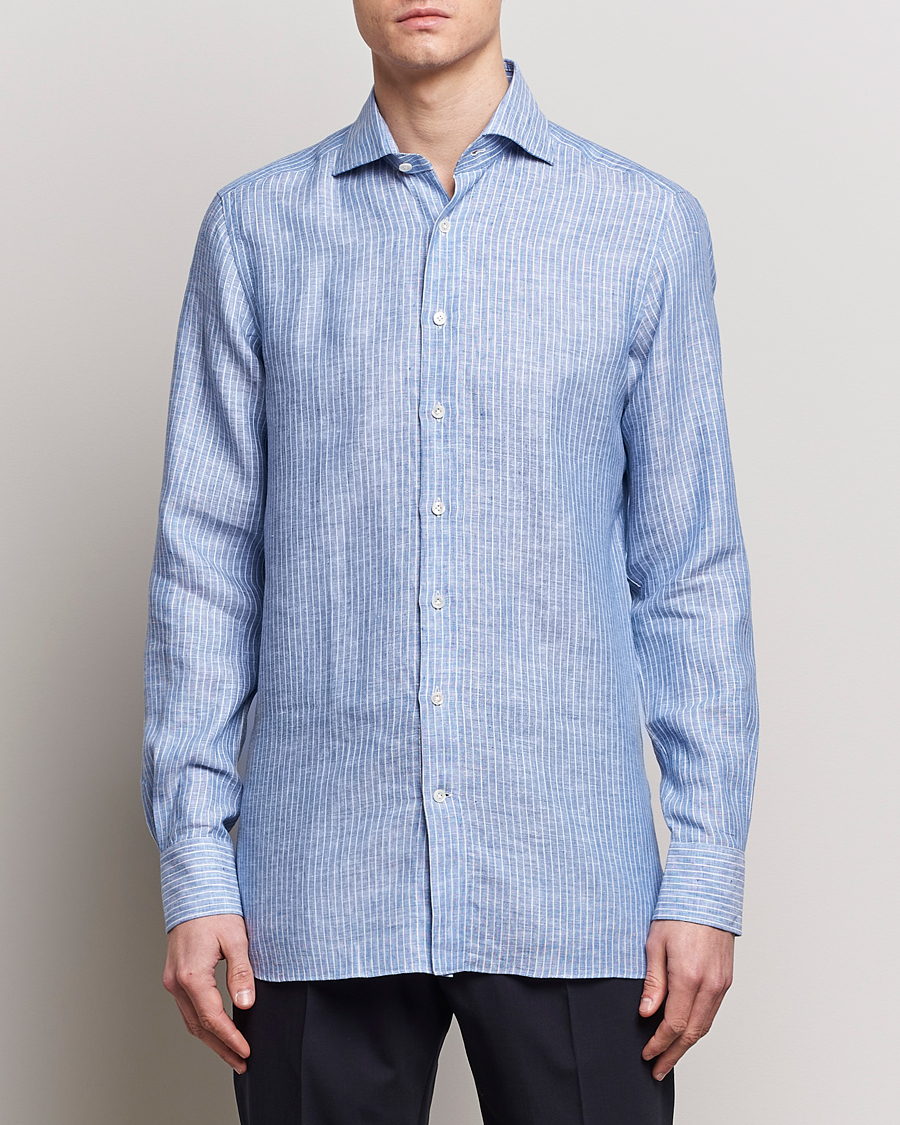 Mies | Arkipuku | 100Hands | Striped Linen Shirt Navy