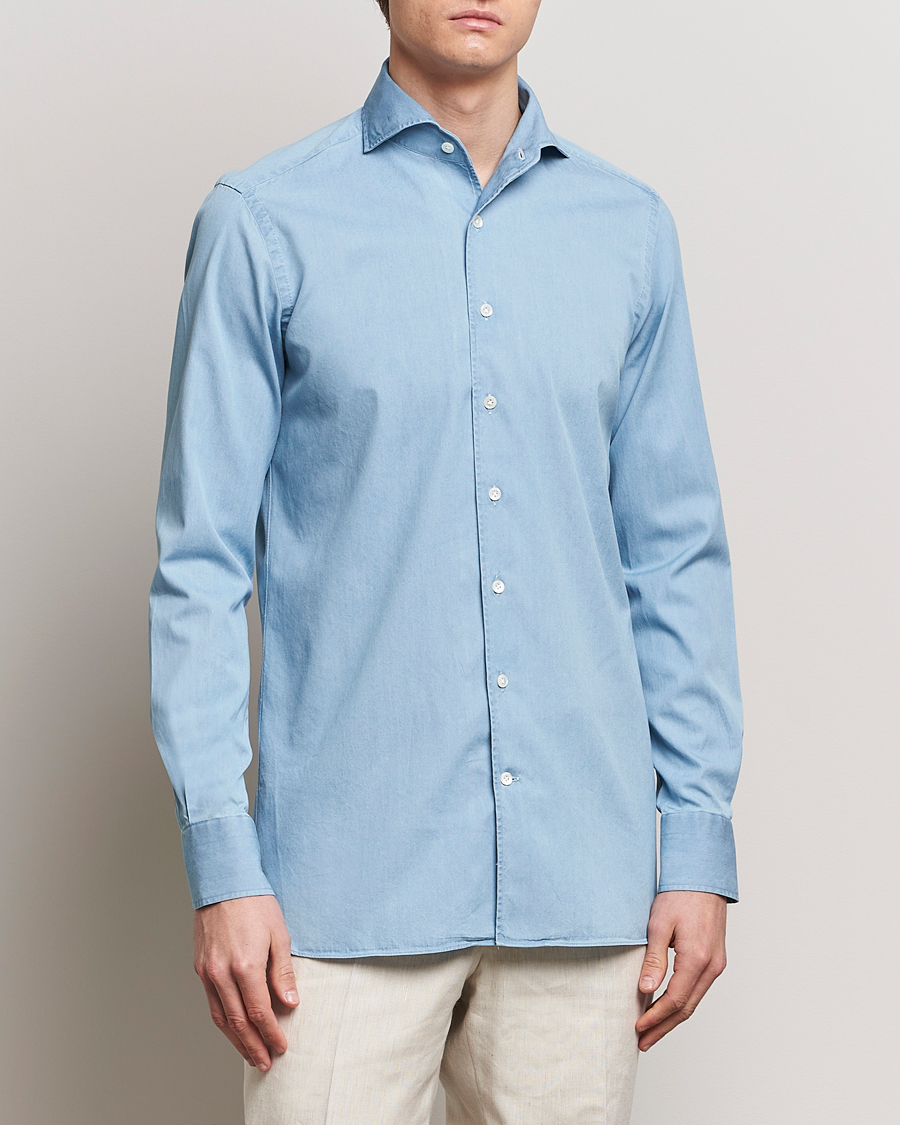 Mies | Rennot | 100Hands | Ice Wash Denim Shirt Light Blue
