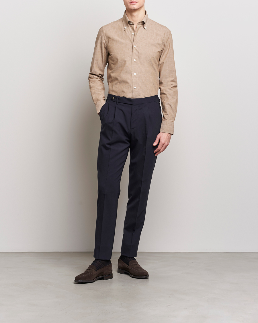 Mies | Kauluspaidat | 100Hands | Japanese Chambray Shirt Brown