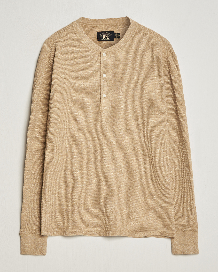 Mies | Puserot | RRL | Long Sleeve Henley Tan Heather
