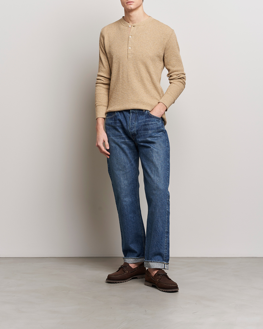 Mies | Puserot | RRL | Long Sleeve Henley Tan Heather