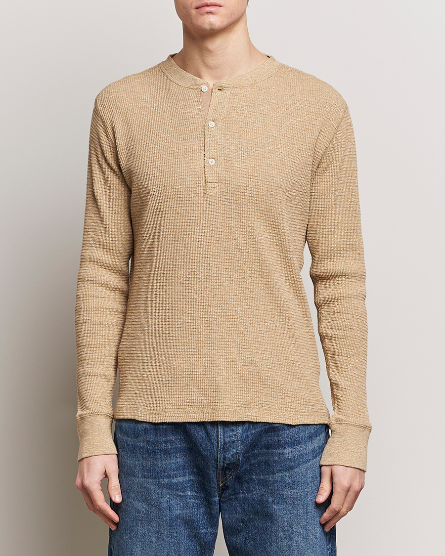 Mies | Puserot | RRL | Long Sleeve Henley Tan Heather