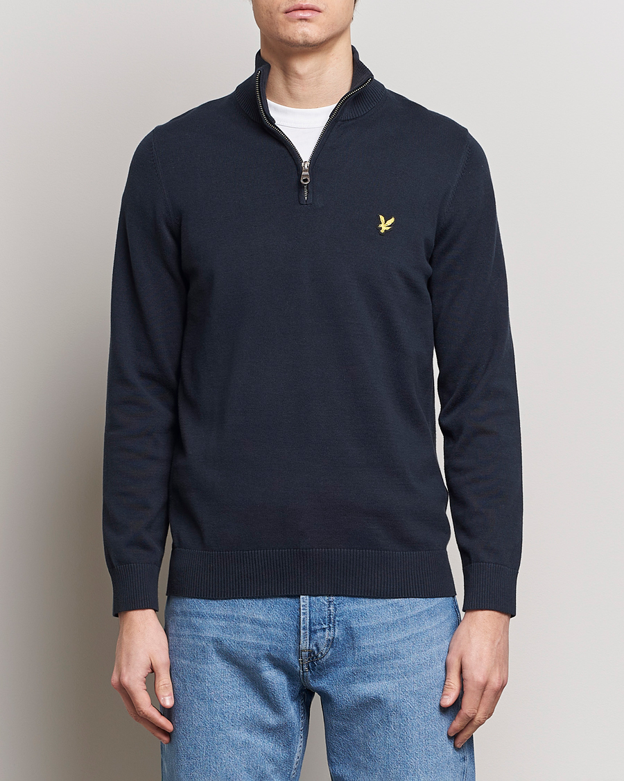 Mies | Puserot | Lyle & Scott | Cotton Knitted Half Zip Dark Navy