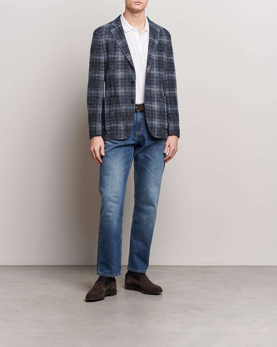 Mies | Pikkutakit | BOSS BLACK | Hanry Checked Jersey Blazer Dark Blue