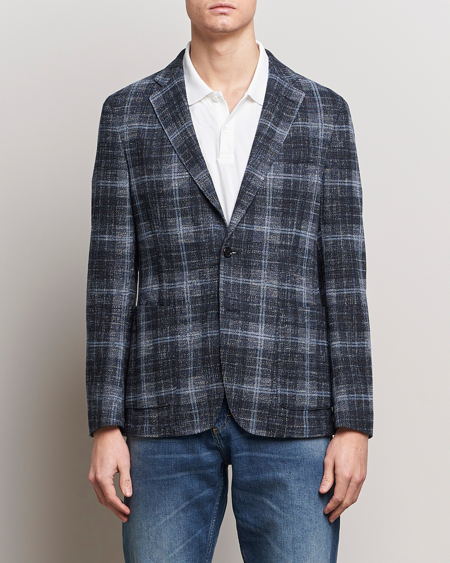 Mies | Pikkutakit | BOSS BLACK | Hanry Checked Jersey Blazer Dark Blue