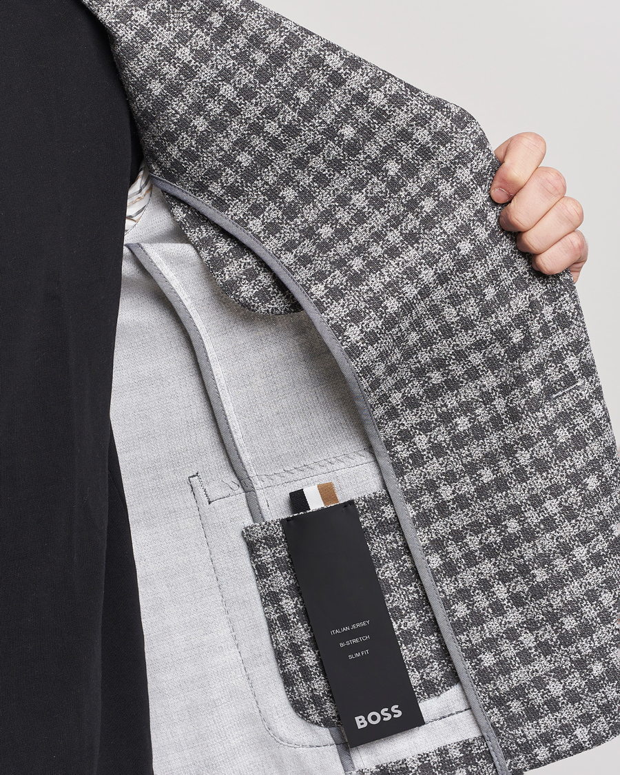 Mies | Pikkutakit | BOSS BLACK | Hanry Checked Jersey Blazer Silver