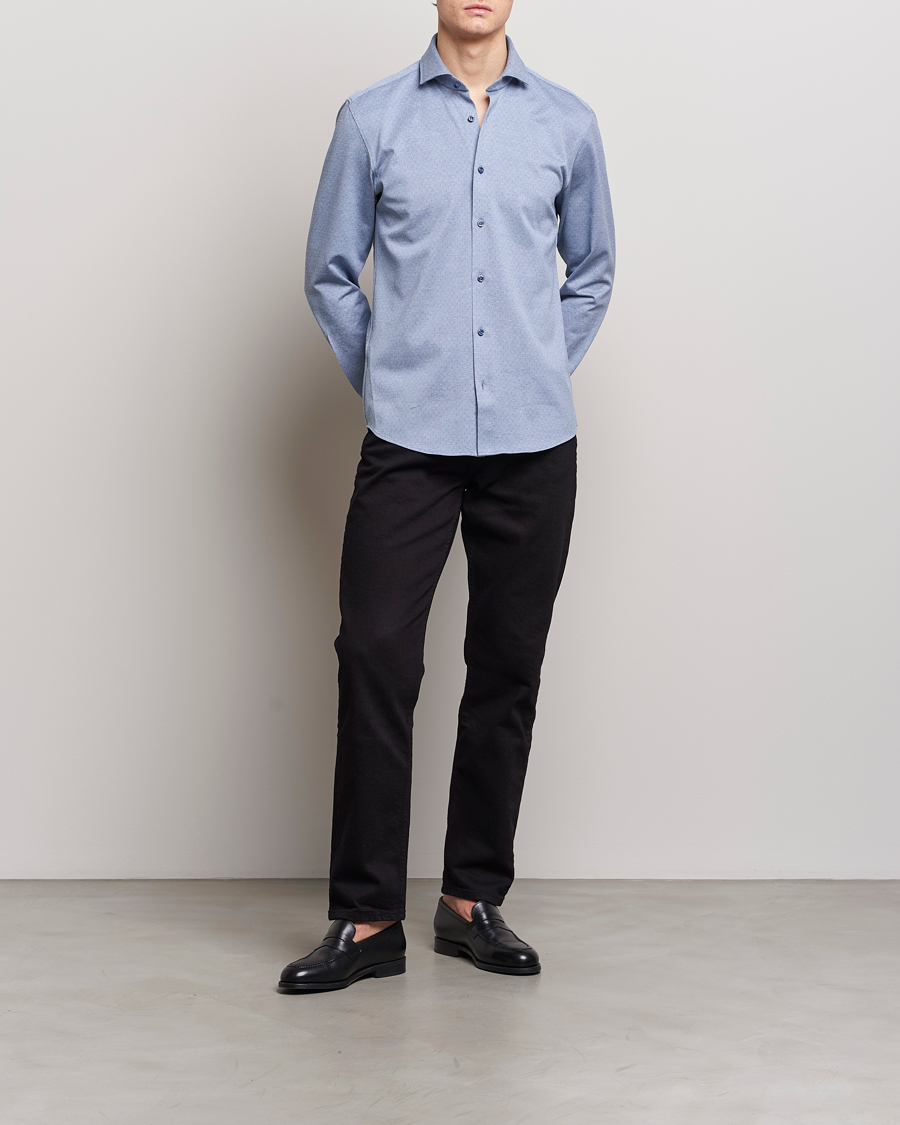 Mies | Kauluspaidat | BOSS BLACK | Hal Cotton Jersey Shirt Open Blue