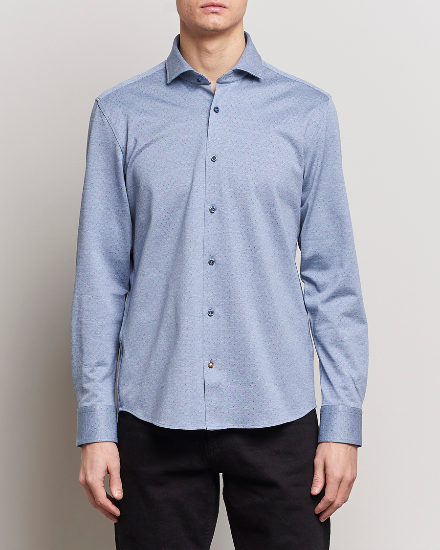 Mies | Kauluspaidat | BOSS BLACK | Hal Cotton Jersey Shirt Open Blue