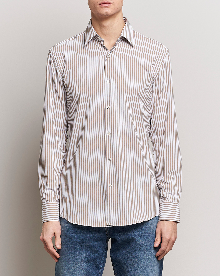Mies | Kauluspaidat | BOSS BLACK | Hank 4-Way Stretch Striped Shirt Medium Beige