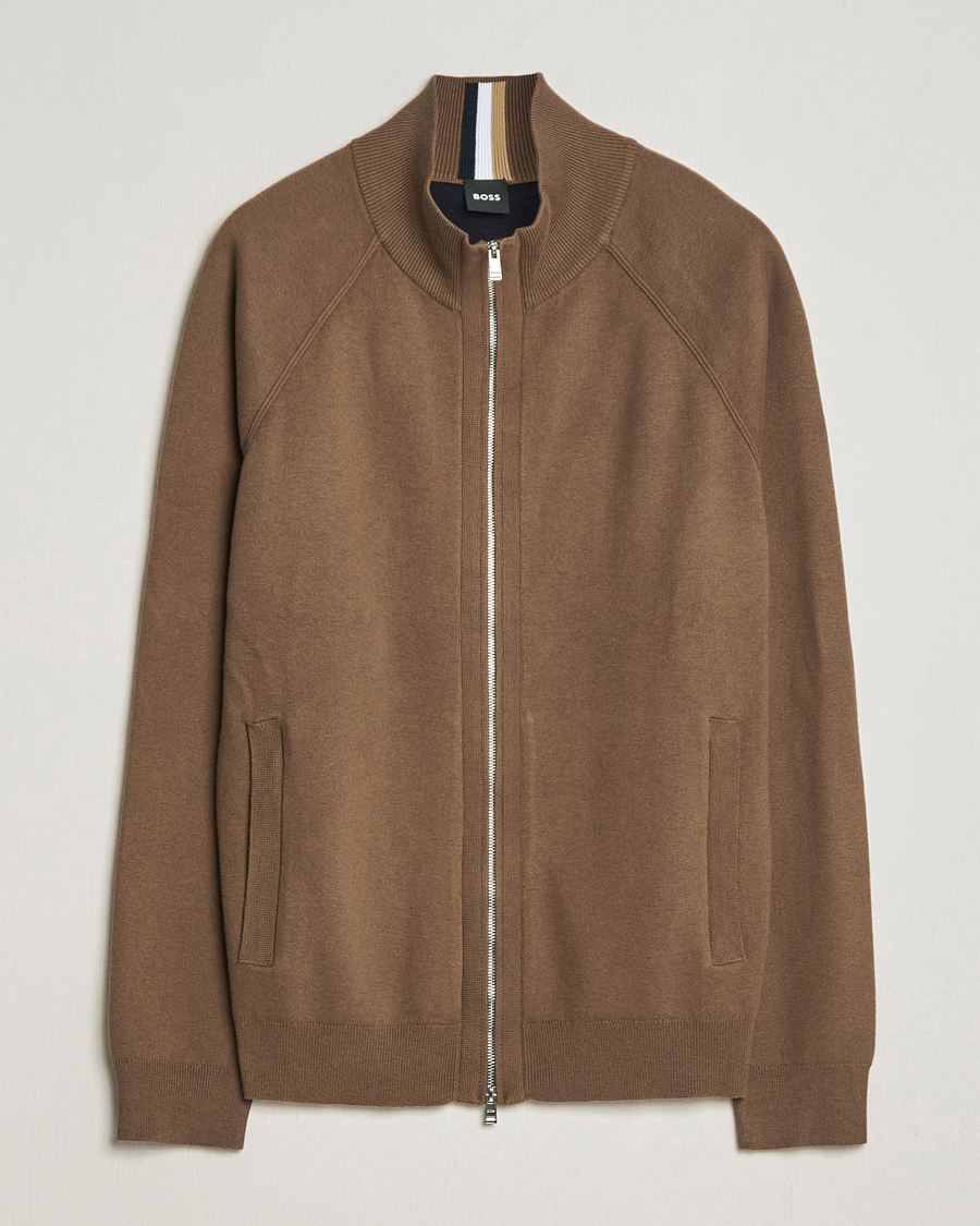 Mies | Puserot | BOSS BLACK | Perrone Knitted Full-Zip Open Brown