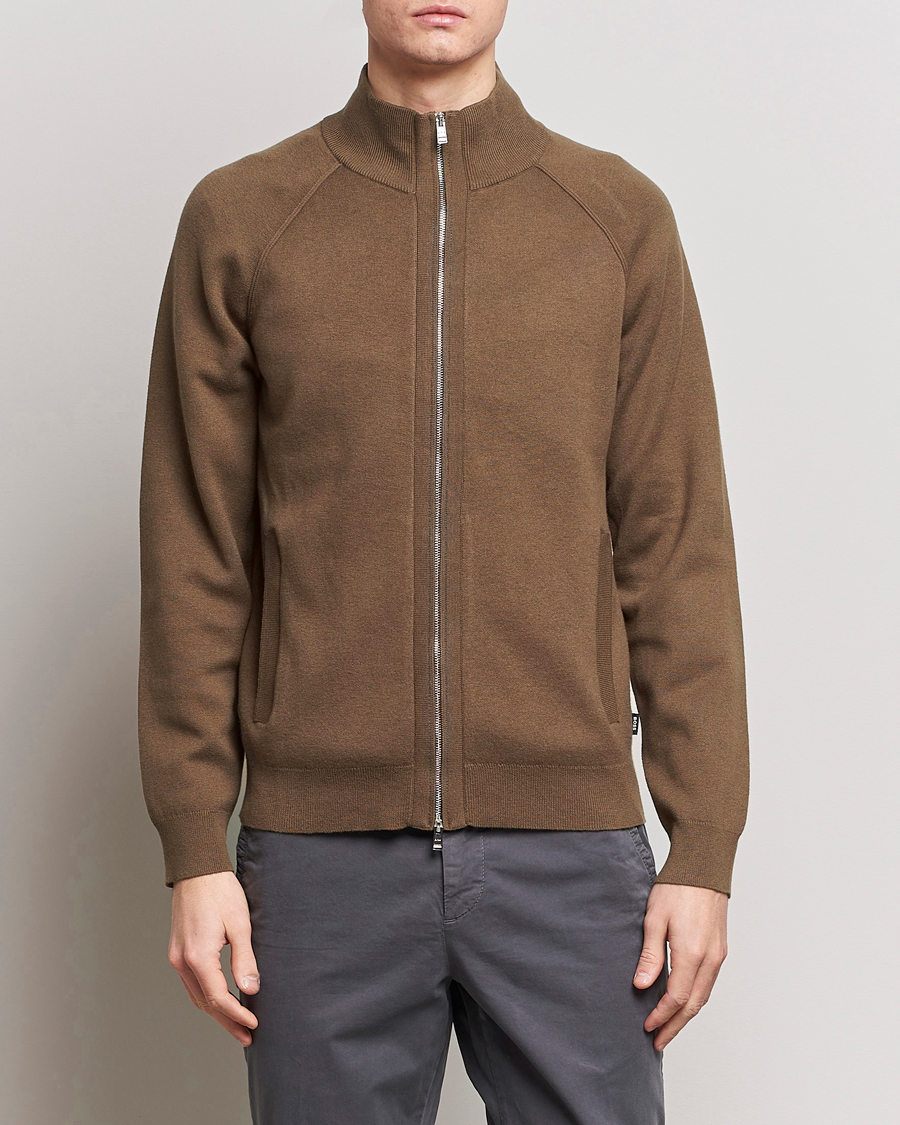 Mies | Puserot | BOSS BLACK | Perrone Knitted Full-Zip Open Brown