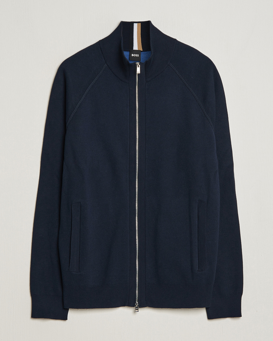 Mies | Puserot | BOSS BLACK | Perrone Knitted Full-Zip Dark Blue