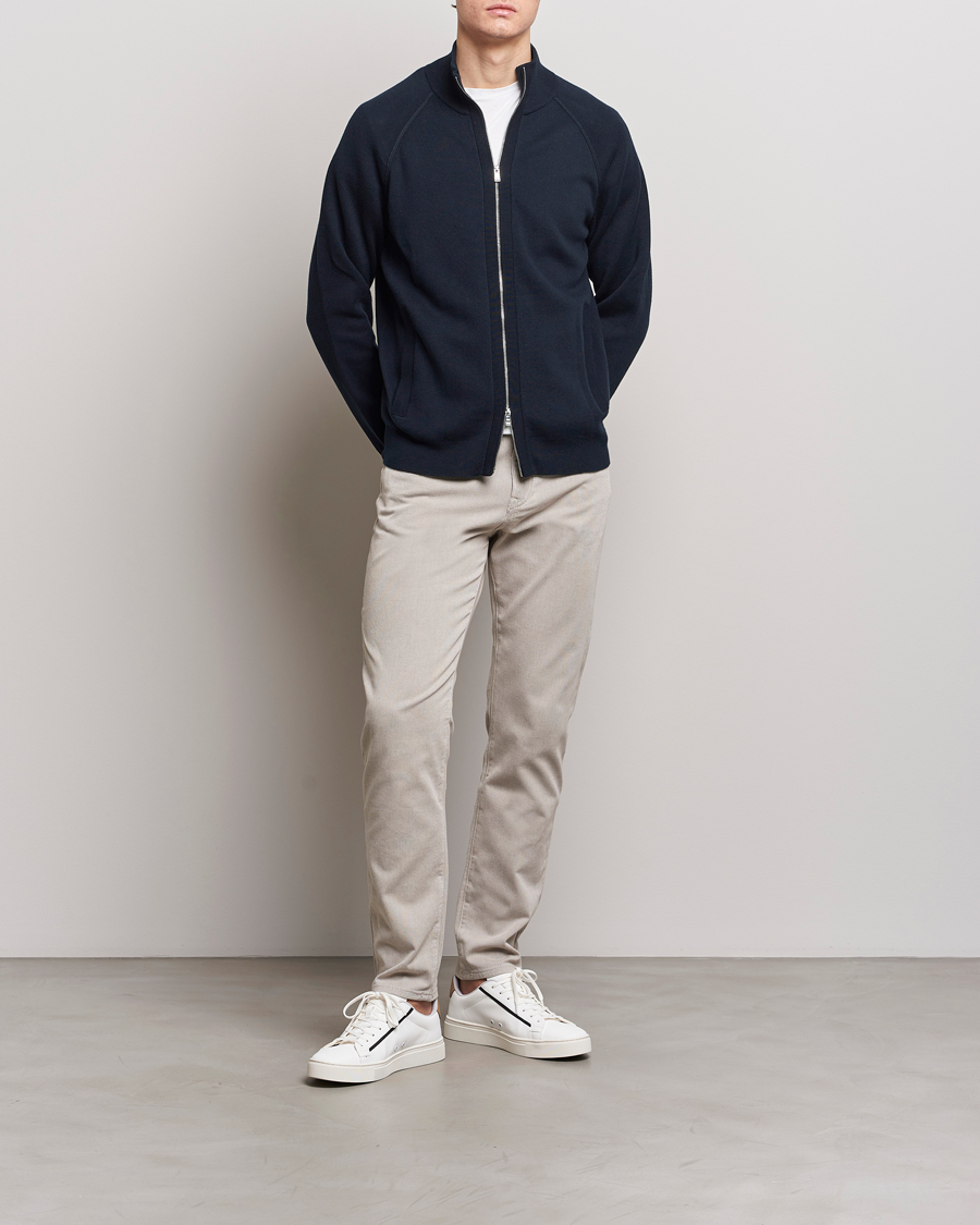 Mies | Puserot | BOSS BLACK | Perrone Knitted Full-Zip Dark Blue