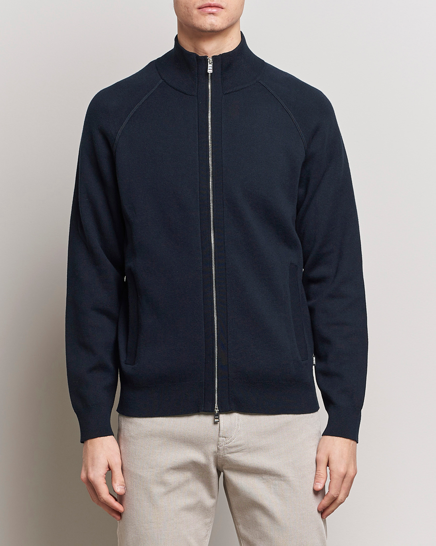 Mies | Puserot | BOSS BLACK | Perrone Knitted Full-Zip Dark Blue