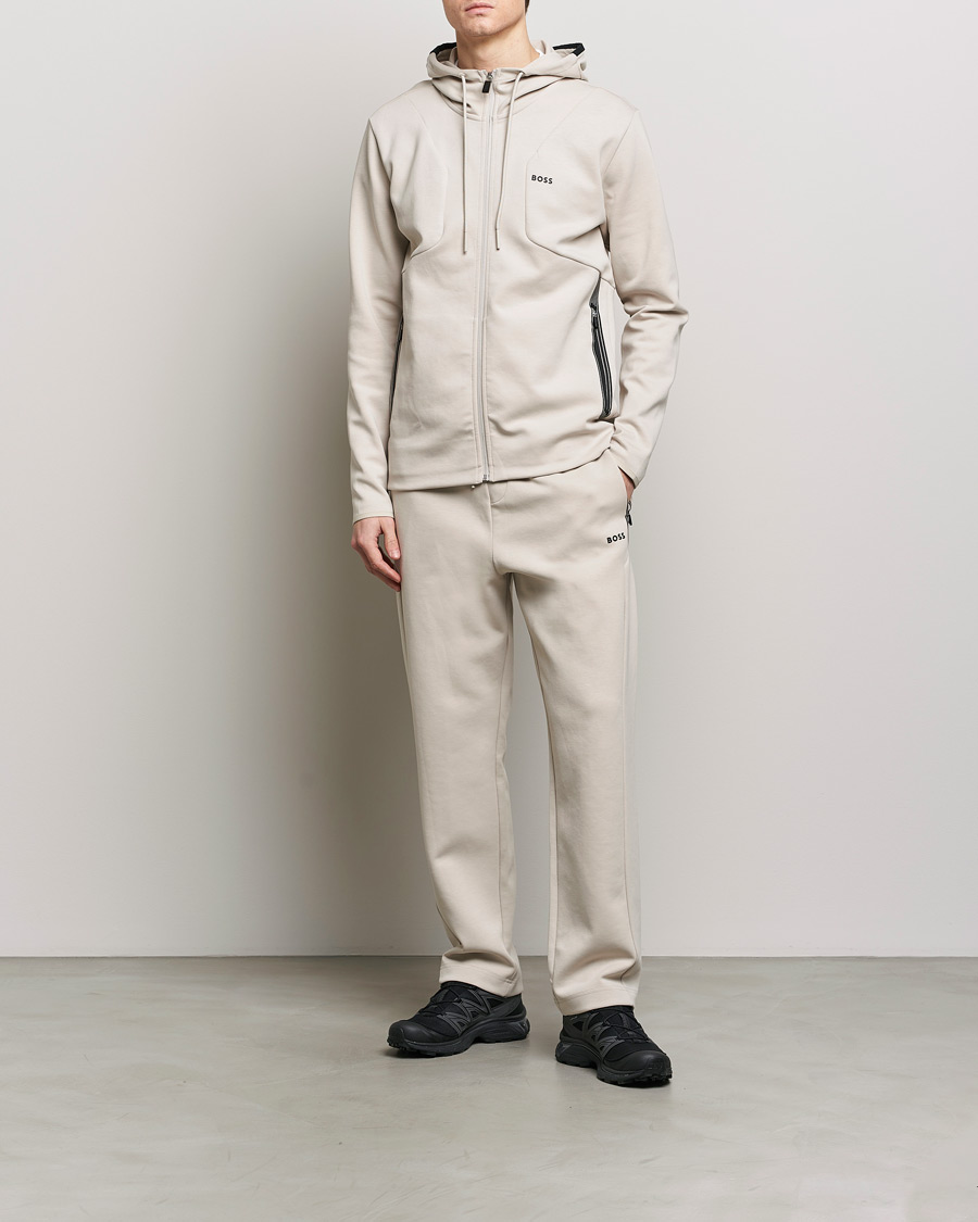 Mies | Puserot | BOSS GREEN | Saggy Full-Zip Hoodie Light Beige