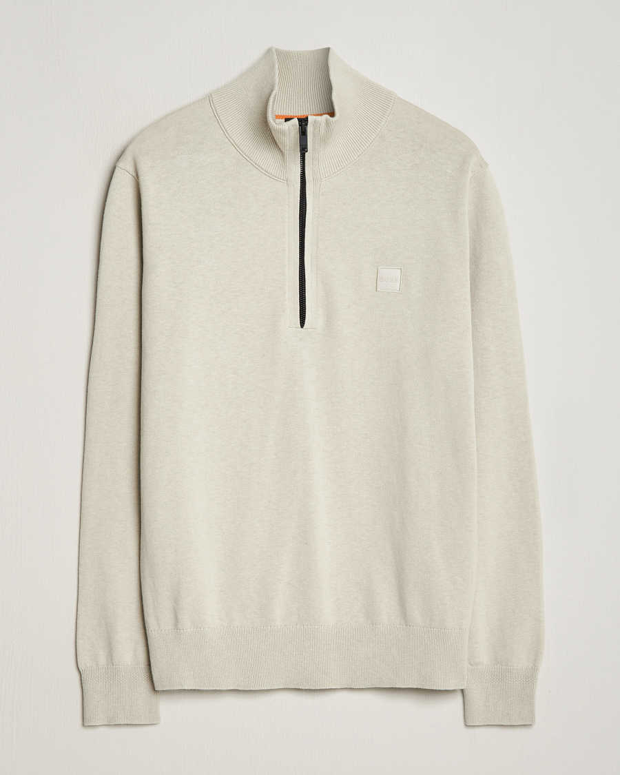 Mies | Puserot | BOSS ORANGE | Kanobix Knitted Half-Zip Light Beige