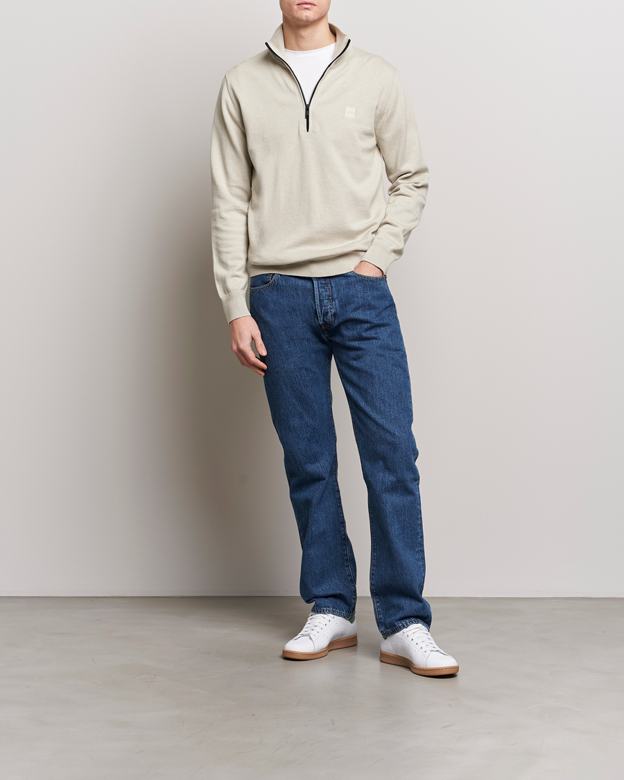 Mies | Puserot | BOSS ORANGE | Kanobix Knitted Half-Zip Light Beige