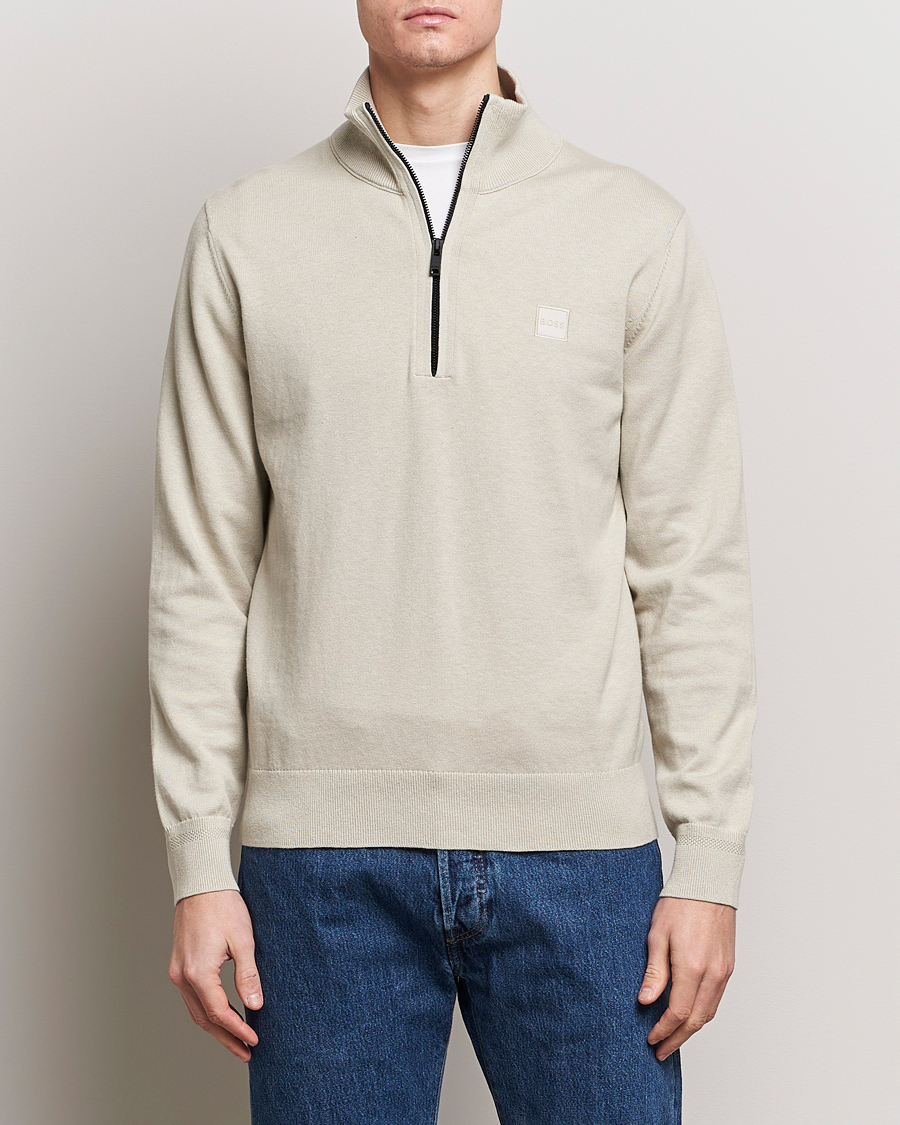 Mies | Puserot | BOSS ORANGE | Kanobix Knitted Half-Zip Light Beige