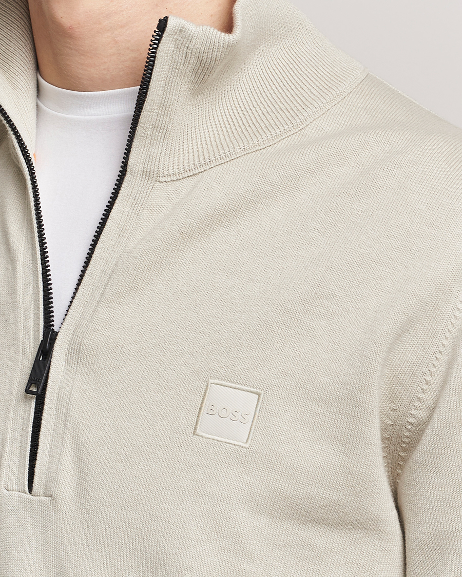 Mies | Puserot | BOSS ORANGE | Kanobix Knitted Half-Zip Light Beige