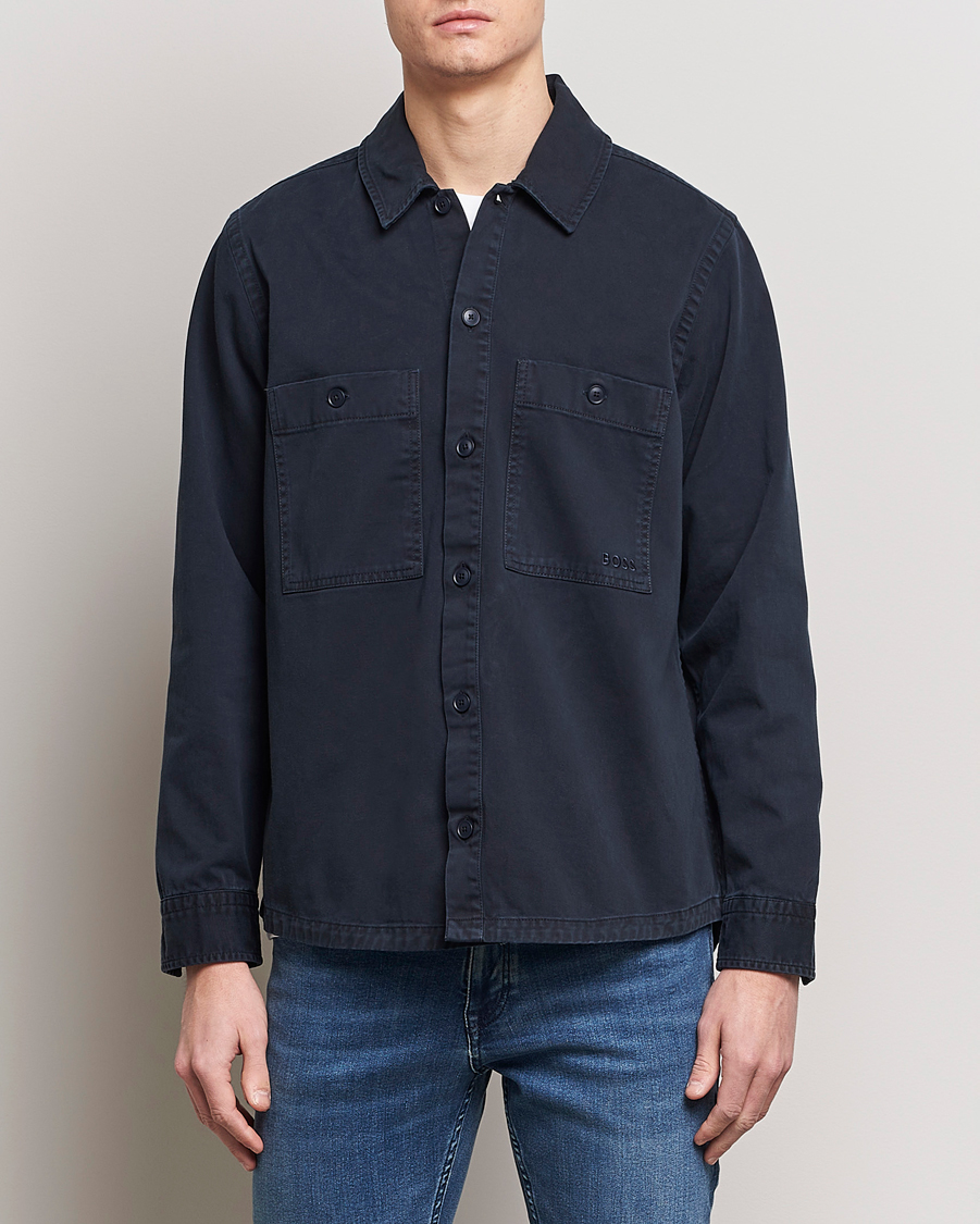 Mies | Kauluspaidat | BOSS ORANGE | Locky Cotton Overshirt Dark Blue
