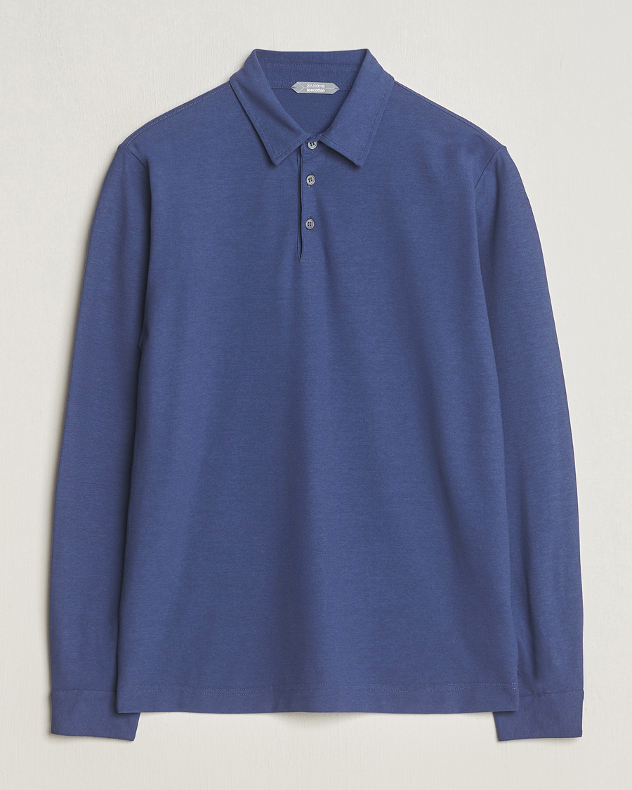 Mies | Puserot | Zanone | Ice Cotton Long Sleeve Polo Steel Blue