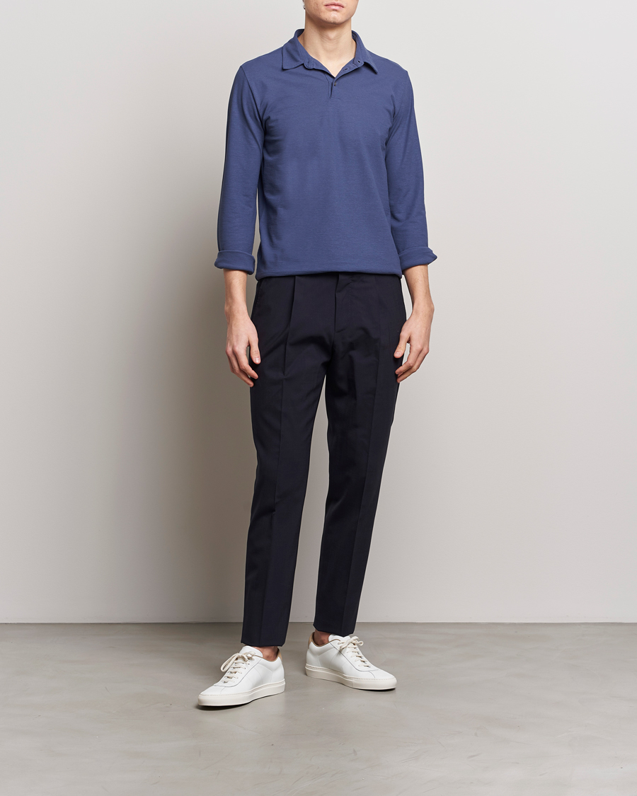 Mies | Puserot | Zanone | Ice Cotton Long Sleeve Polo Steel Blue
