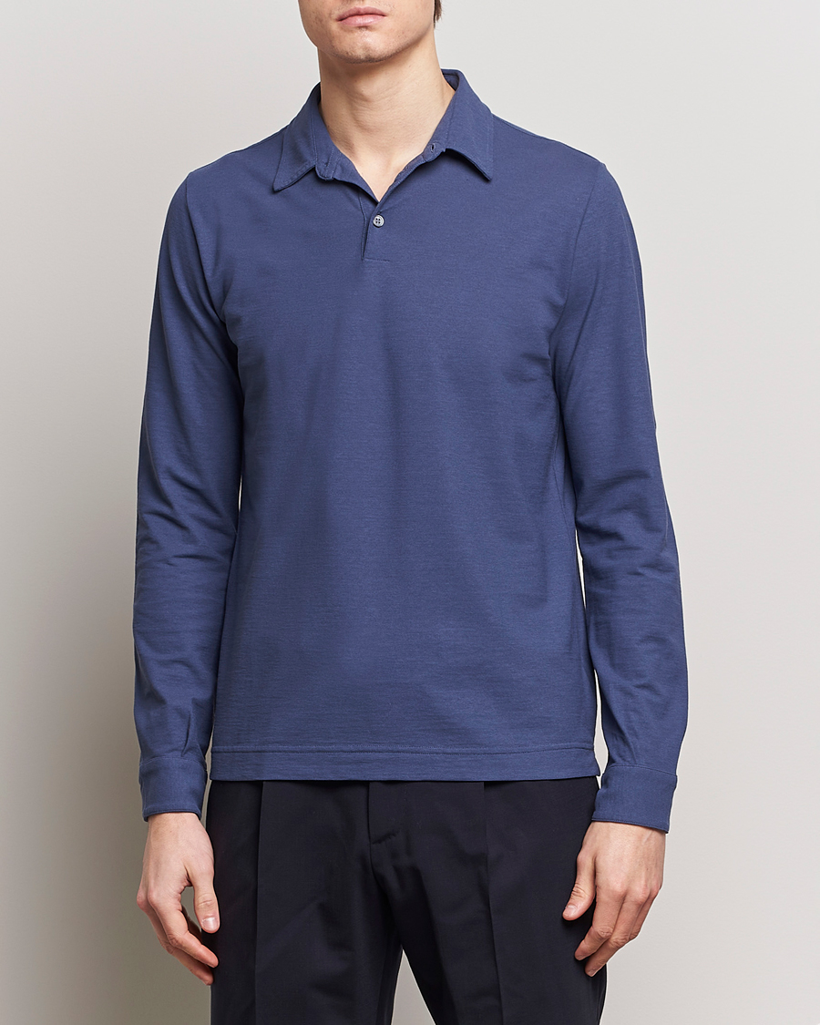 Mies | Puserot | Zanone | Ice Cotton Long Sleeve Polo Steel Blue