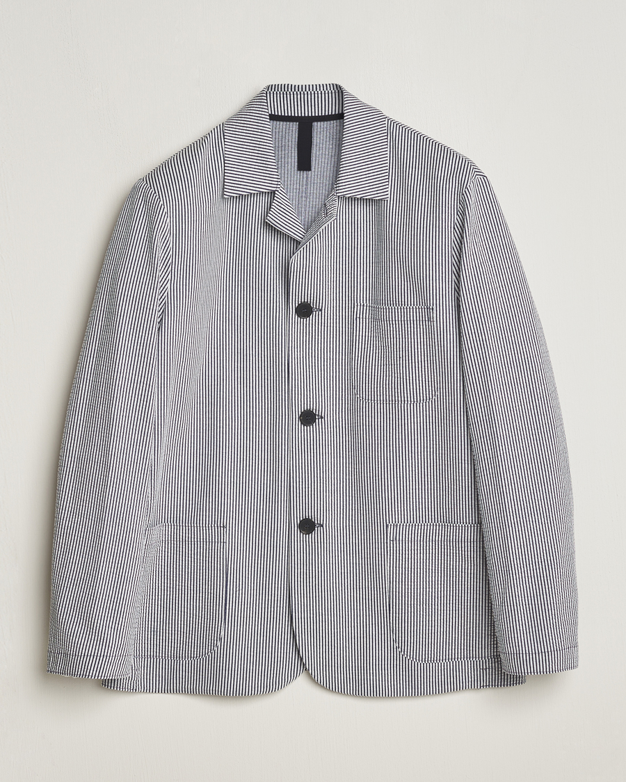 Mies | Pikkutakit | Harris Wharf London | Coolmax Striped Seersucker Drop Shoulder Blazer Blue/Cream