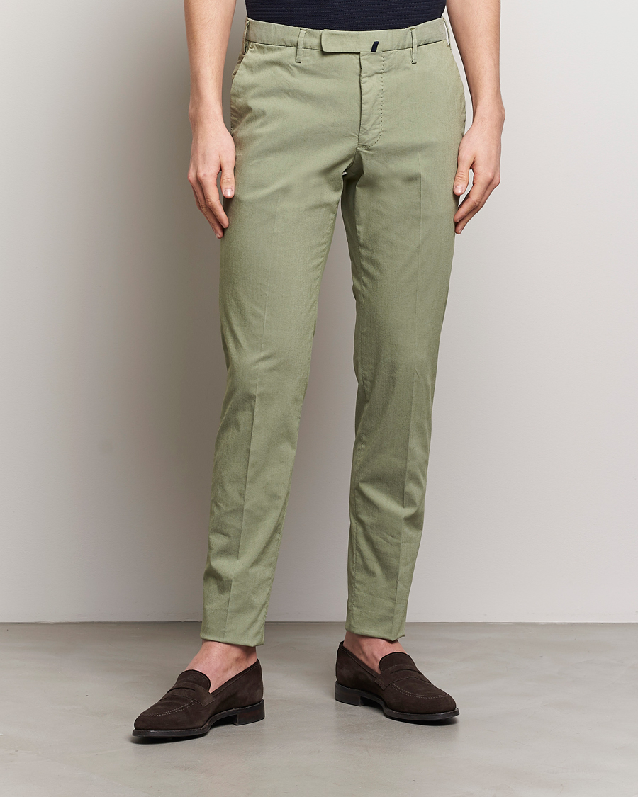 Mies |  | Incotex | Slim Fit Washed Cotton Comfort Trousers Olive