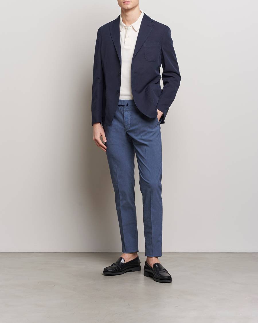 Mies | Housut | Incotex | Slim Fit Washed Cotton Comfort Trousers Dark Blue