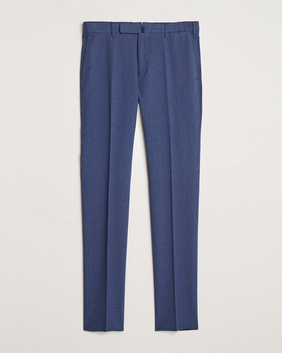 Mies | Housut | Incotex | Slim Fit Cotton/Linen Micro Houndstooth Trousers Dark Blue