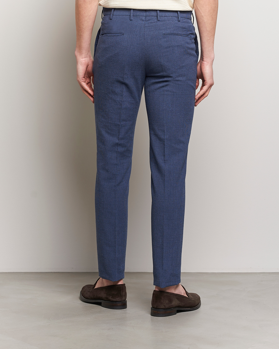 Mies | Housut | Incotex | Slim Fit Cotton/Linen Micro Houndstooth Trousers Dark Blue