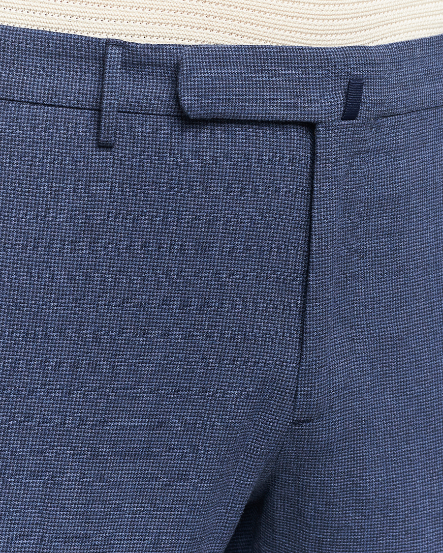 Mies | Housut | Incotex | Slim Fit Cotton/Linen Micro Houndstooth Trousers Dark Blue