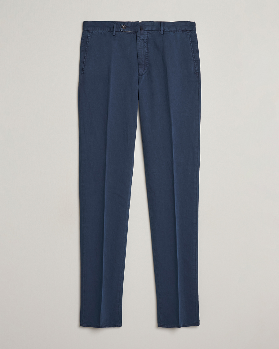 Mies | Housut | Incotex | Regular Fit Comfort Cotton/Linen Trousers Navy
