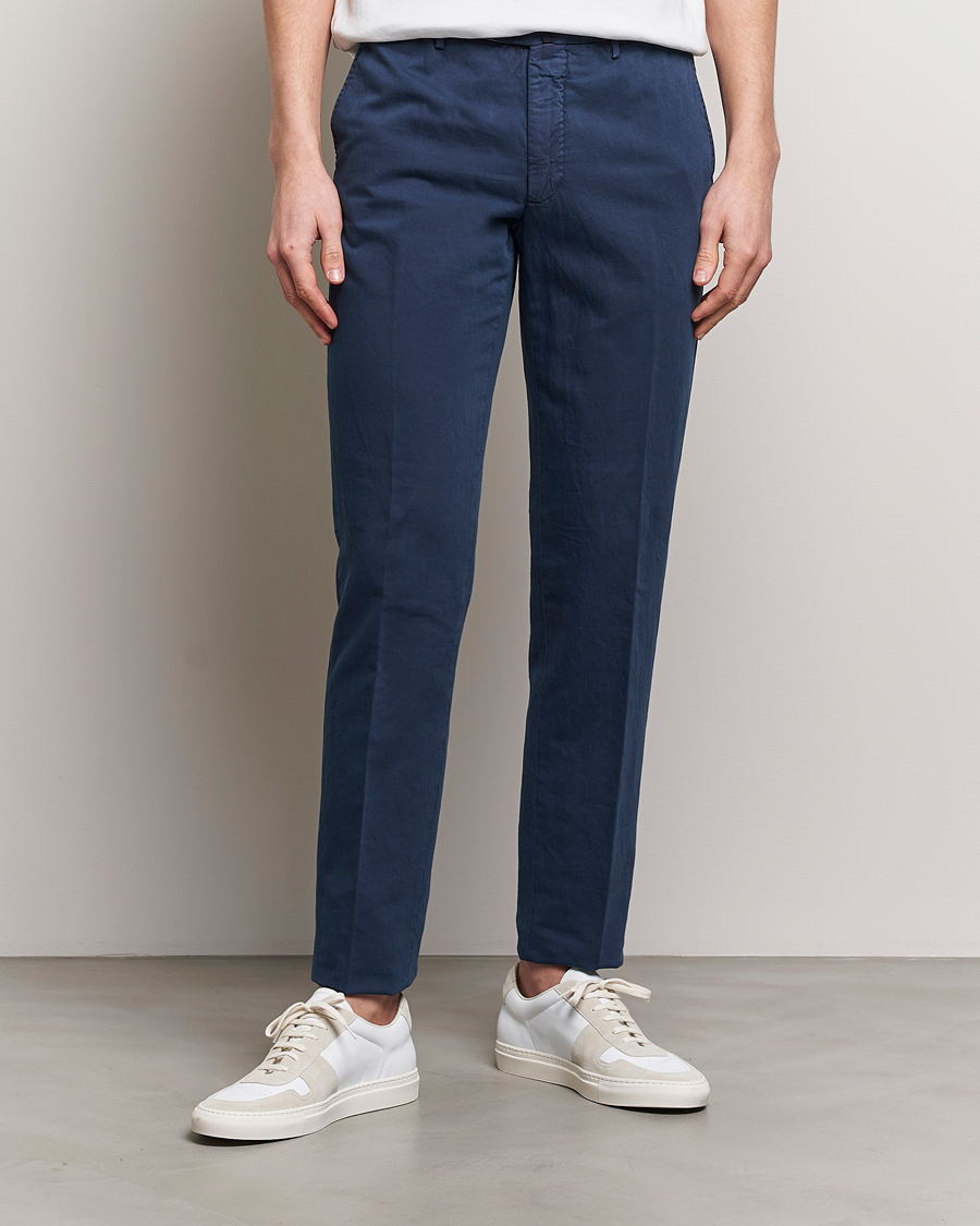 Mies | Incotex | Incotex | Regular Fit Comfort Cotton/Linen Trousers Navy