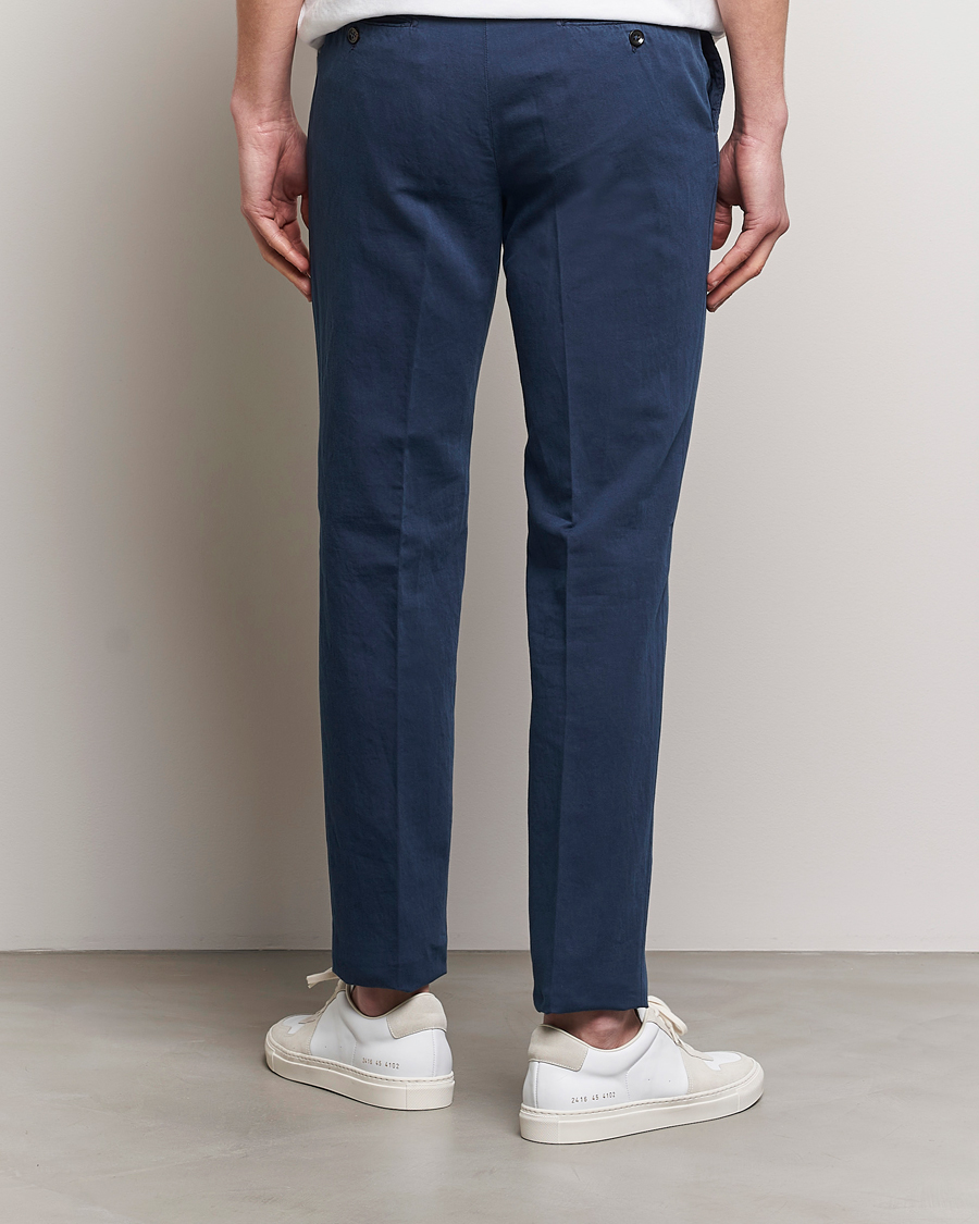 Mies | Housut | Incotex | Regular Fit Comfort Cotton/Linen Trousers Navy