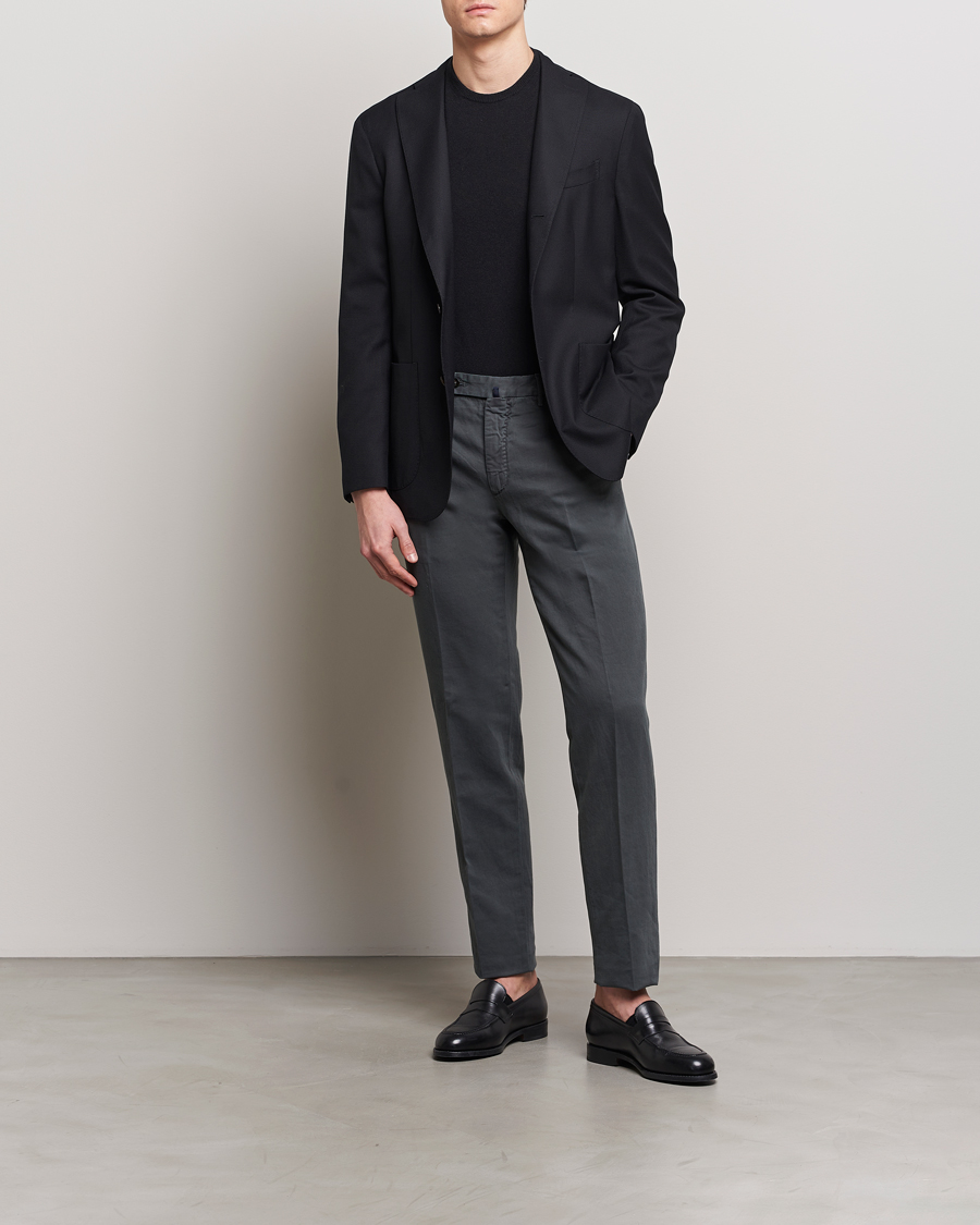 Mies | Housut | Incotex | Regular Fit Comfort Cotton/Linen Trousers Dark Grey