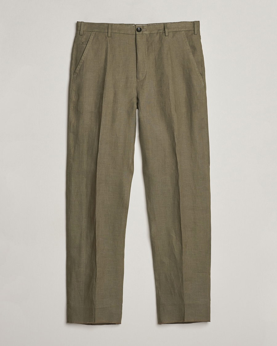 Mies | Housut | Incotex | Straight Fit Pure Linen Trousers Military
