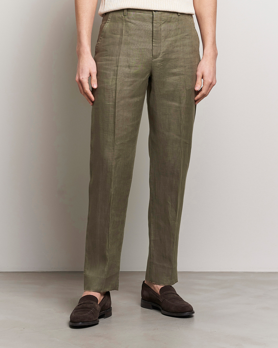 Mies | Housut | Incotex | Straight Fit Pure Linen Trousers Military