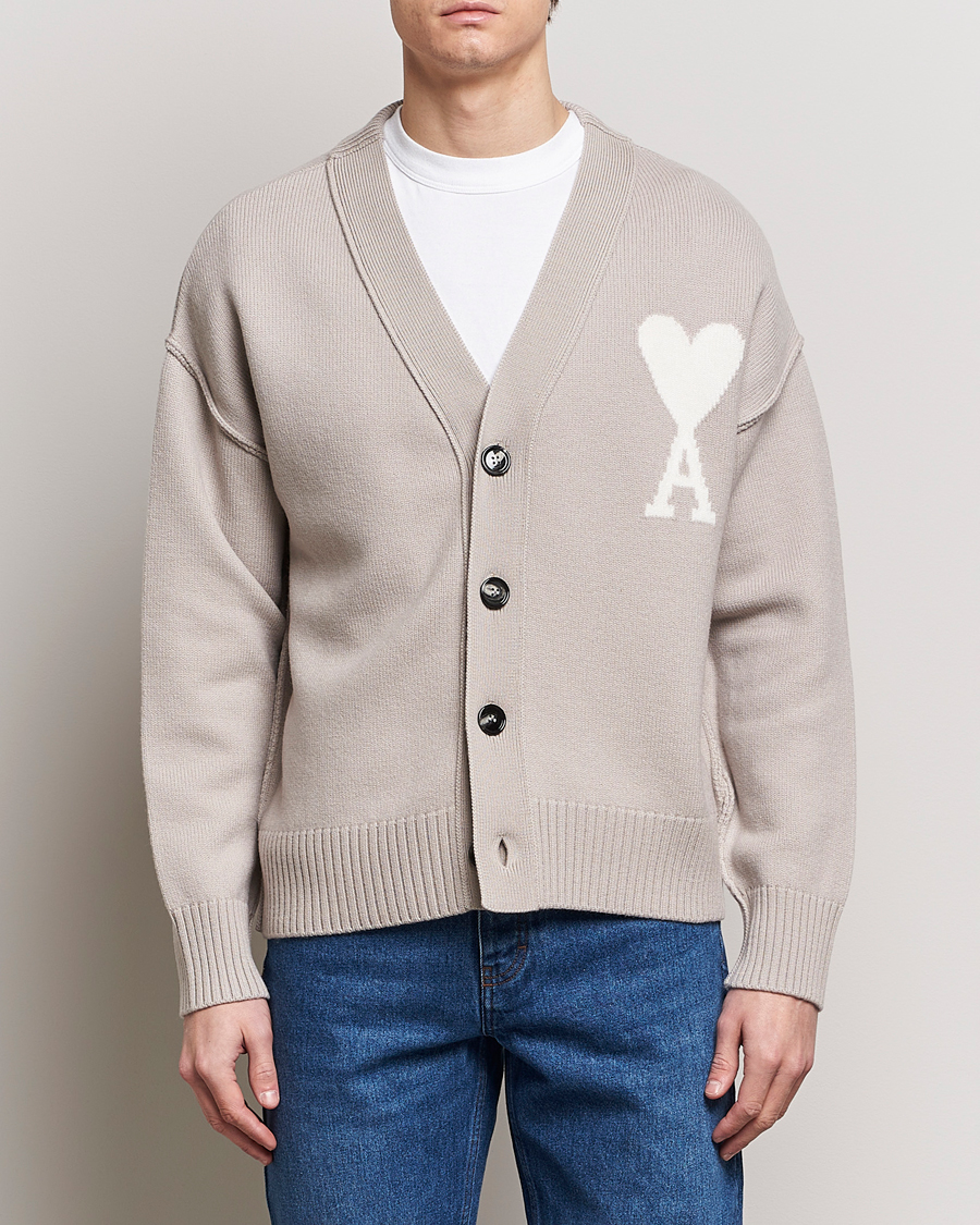 Mies |  | AMI | Big Heart Wool Cardigan Light Beige