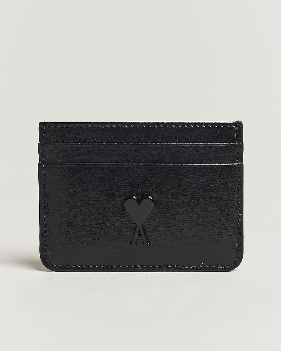 Mies | AMI Tonal Heart Logo Leather Card Holder Black | AMI | Tonal Heart Logo Leather Card Holder Black