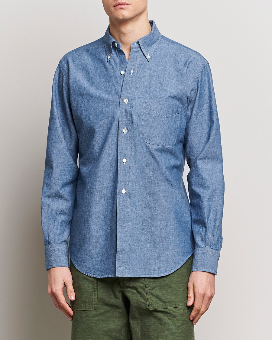 Mies | Kamakura Shirts | Kamakura Shirts | Vintage Ivy Chambray Button Down Shirt Blue