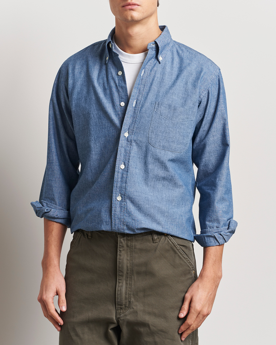 Mies | Kauluspaidat | Kamakura Shirts | Vintage Ivy Chambray Button Down Shirt Blue